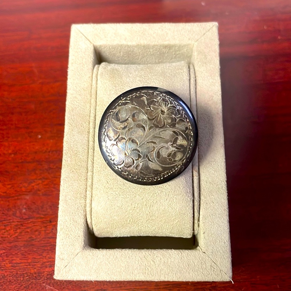 Flower engraved Sterling pin